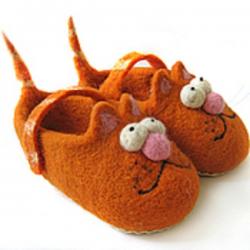 валяные тапочки с котёнком